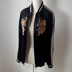 H&M Black Bomber Jacket with Tiger Embroidery